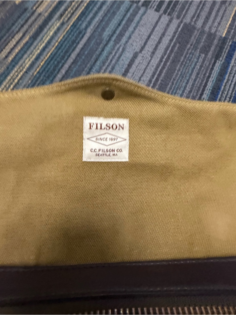 Filson Olive Canvas Tote with Brown Leather Accent